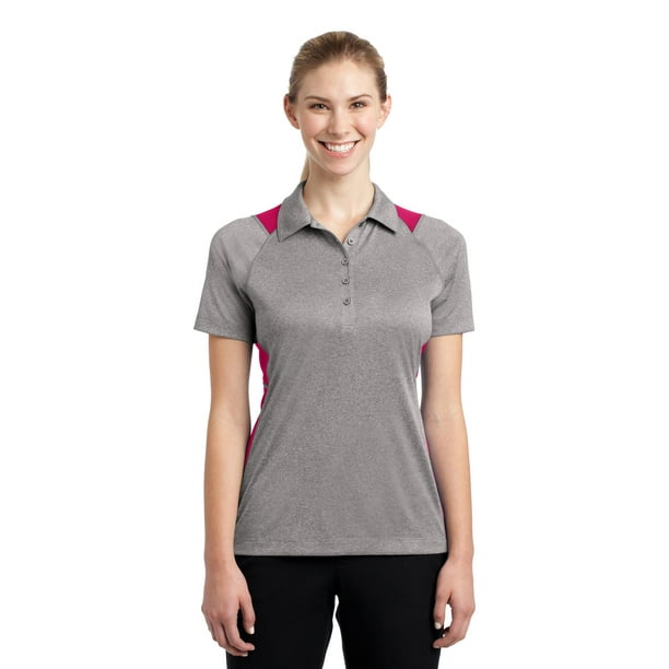 Sport-Tek Ladies Heather Colorblock Contender Polo Large Vintage Heather/ Pink Raspberry Sport-Tek Ladies Heather Colorblock Contender Polo Large Vintage Heather/ Pink Raspberry
